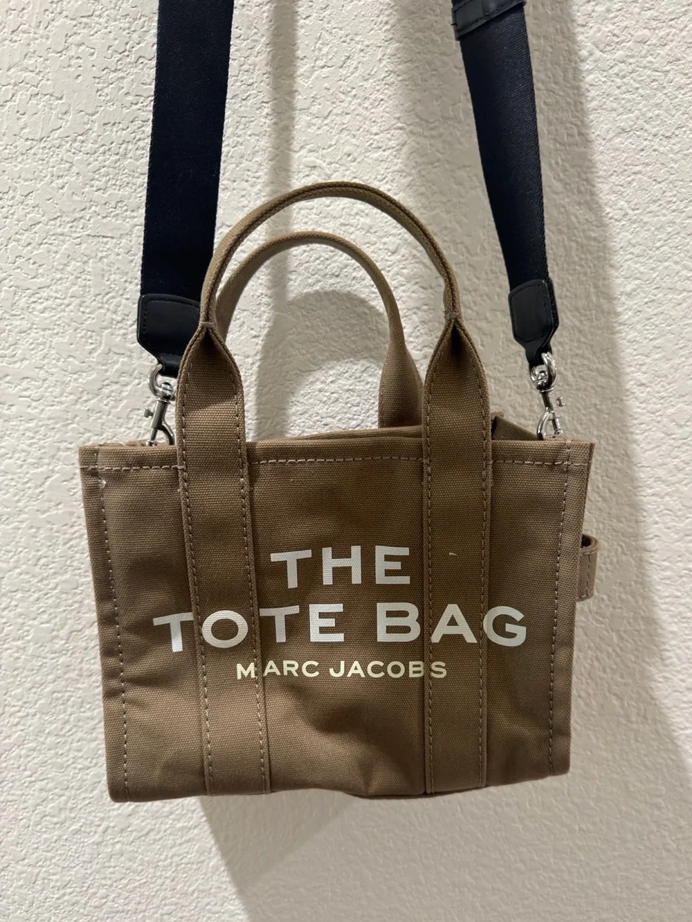 Marc Jacobs The Tote Bag Mini Canvas Tote in Tan with Black Strap
